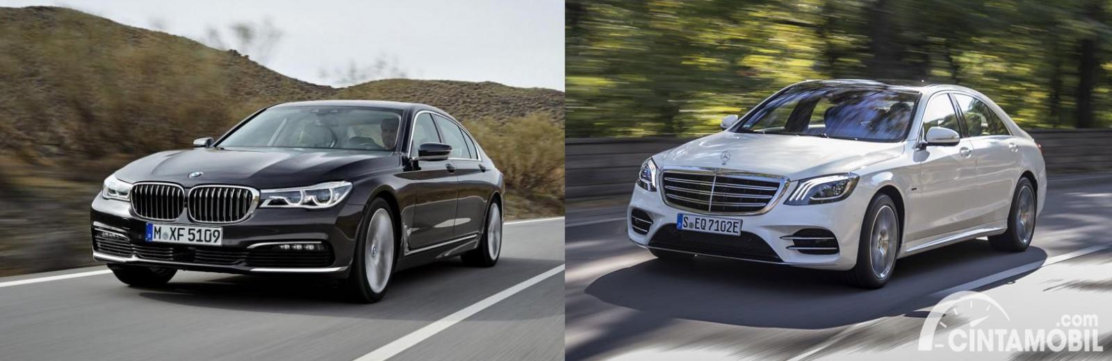 Gambar menunjukkan bandingkan antara BMW Seri-7 vs Mercedes-Benz S-Class