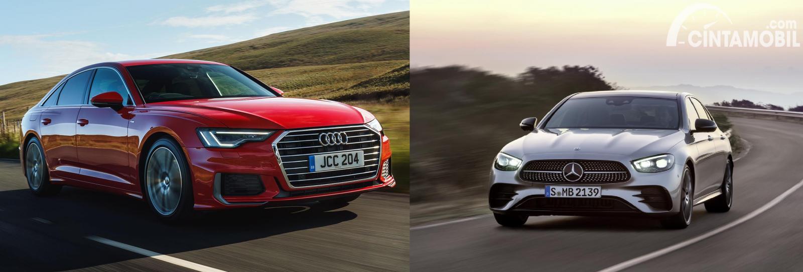 Gambar menunjukkan bandingkan antara Audi A6 vs Mercedes-Benz E-Class