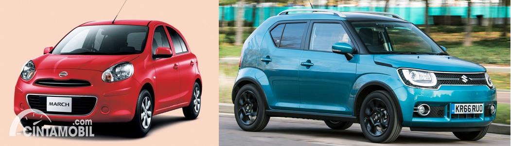 Gambar menunjukkan bandingkan antara Nissan March vs Suzuki Ignis