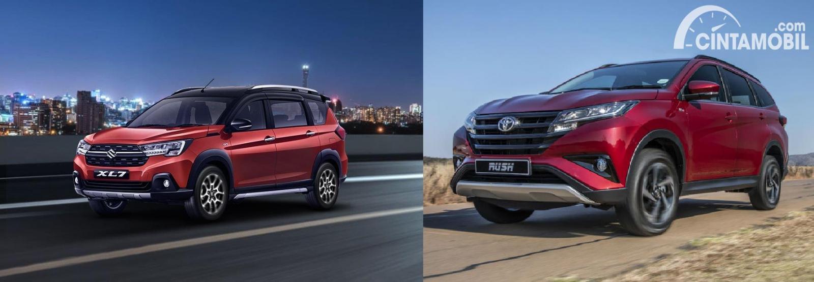 Gambar menunjukkan bandingkan antara Suzuki XL7 vs Toyota Rush