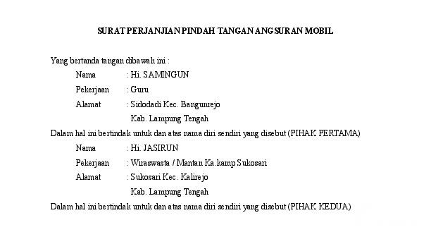 Cara Membuat Surat Perjanjian Over Kredit Mobil