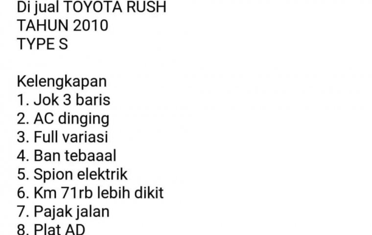 Jual mobil Toyota Rush S 2010 bekas, Jawa Tengah
