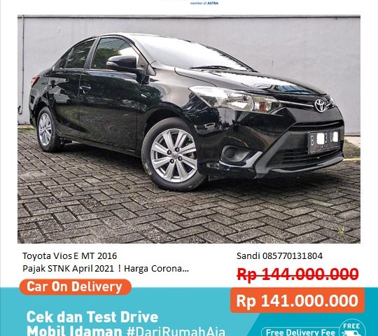 Dijual cepat Toyota Vios E 2016, DKI Jakarta