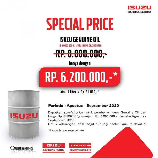 Promo Oli Isuzu, 1 Liter Hanya Rp 31 Ribu